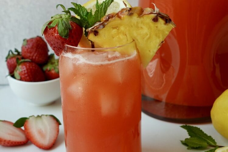 pineapple strawberry lemonade made with fresh fruit
