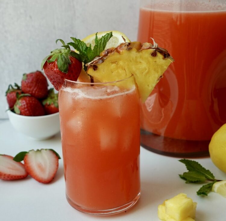 pineapple strawberry lemonade made with fresh fruit