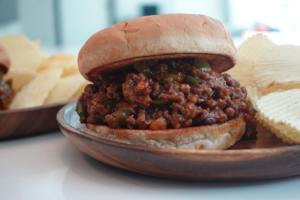 Saucy BBQ Sloppy Joes made with seasoned ground beef on toasted buns.