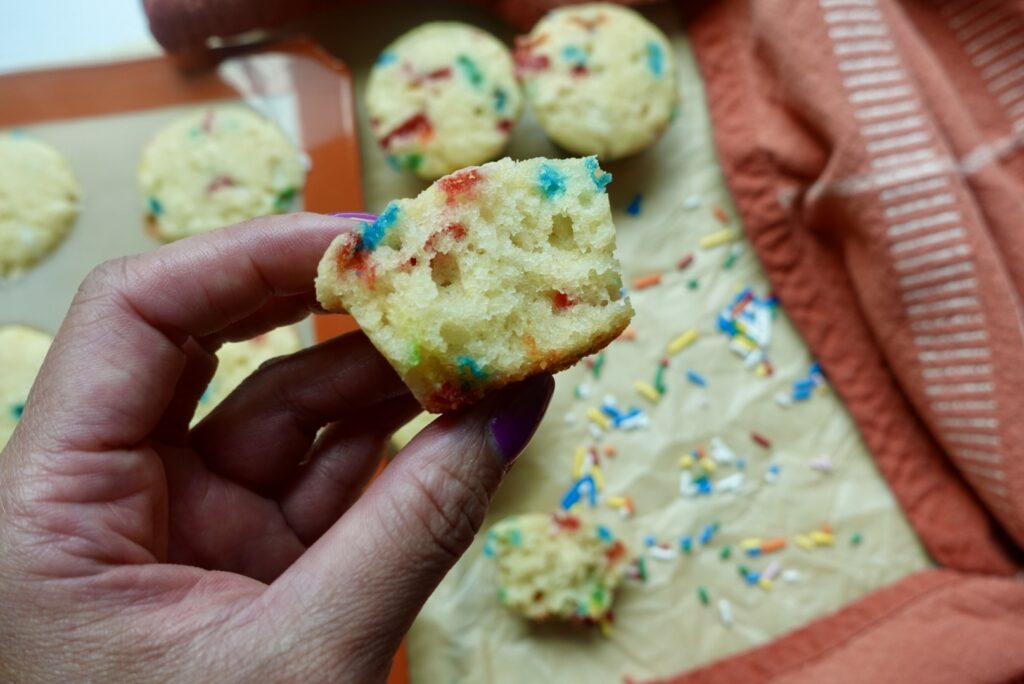 soft, moist crumb and colorful rainbow sprinkles.
