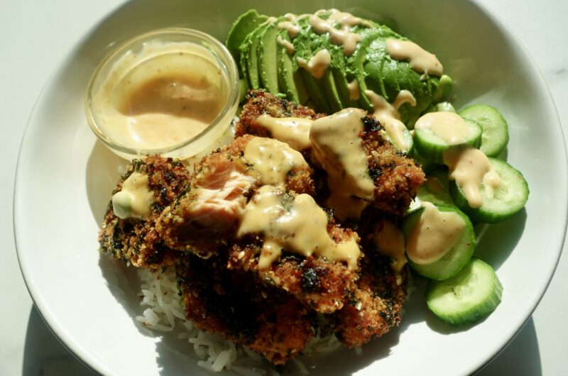 Seaweed-Crusted Salmon Bites with Bang Bang Sauce